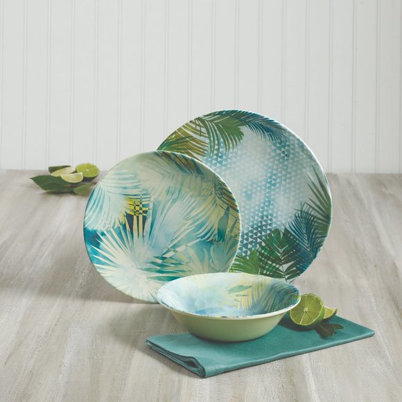 Melamine Tropical Leaf 12 Pc Dinnerware Set, - Picture 1 of 7